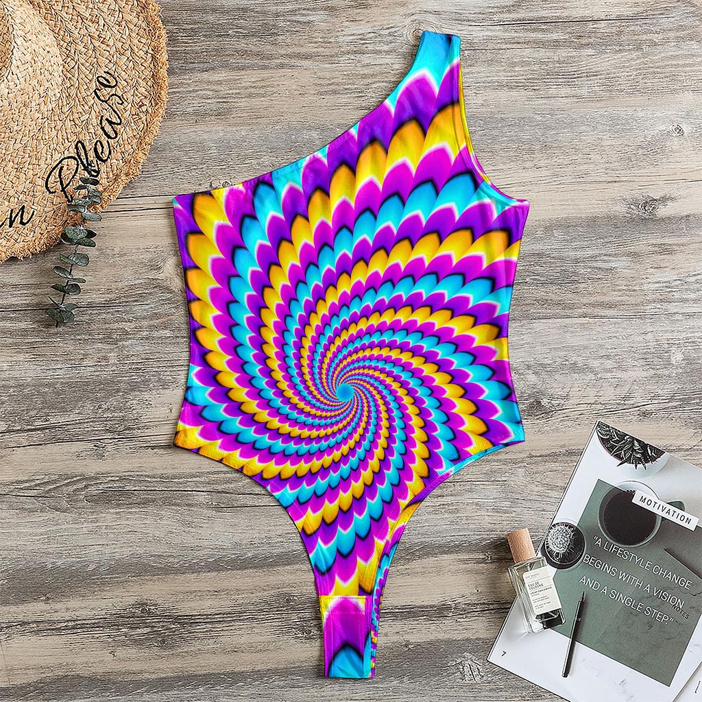 Spiral Colors Moving Optical Illusion One Shoulder Bodysuit