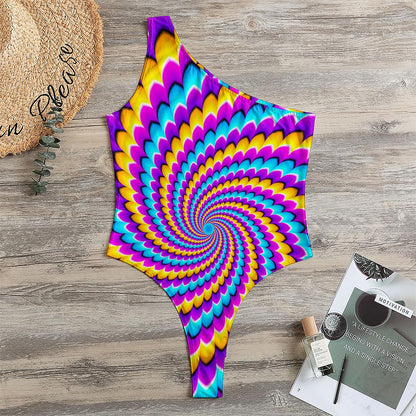 Spiral Colors Moving Optical Illusion One Shoulder Bodysuit