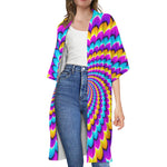 Spiral Colors Moving Optical Illusion Open Front Beach Cover Up