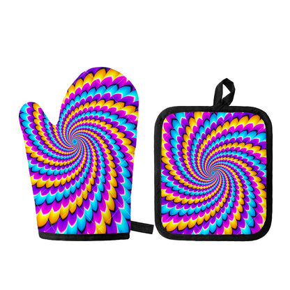 Spiral Colors Moving Optical Illusion Oven Mitt And Pot Holder Set