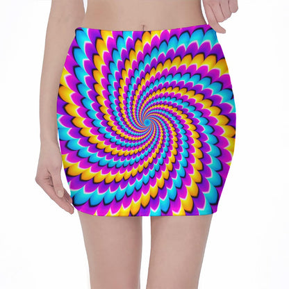 Spiral Colors Moving Optical Illusion Pencil Mini Skirt