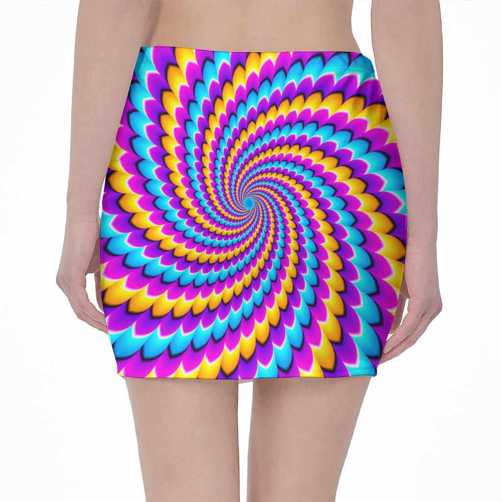 Spiral Colors Moving Optical Illusion Pencil Mini Skirt
