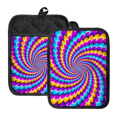 Spiral Colors Moving Optical Illusion Pot Holders With Pocket