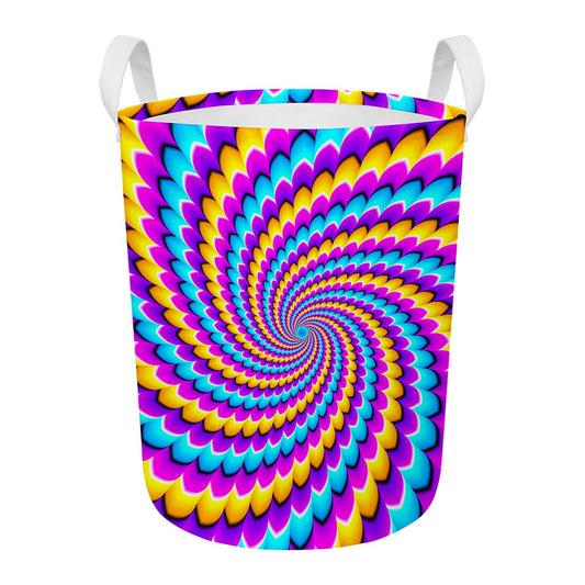 Spiral Colors Moving Optical Illusion Round Laundry Basket