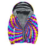 Spiral Colors Moving Optical Illusion Sherpa Lined Zip Up Hoodie