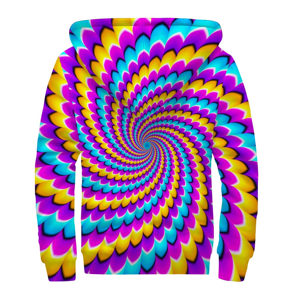 Spiral Colors Moving Optical Illusion Sherpa Lined Zip Up Hoodie