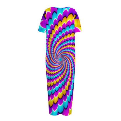 Spiral Colors Moving Optical Illusion Short Sleeve Long Nightdress