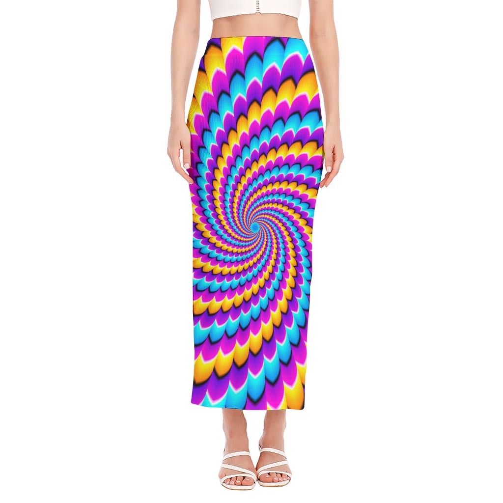 Spiral Colors Moving Optical Illusion Side Slit Maxi Skirt
