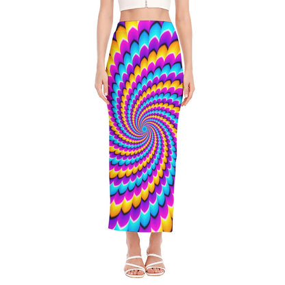 Spiral Colors Moving Optical Illusion Side Slit Maxi Skirt