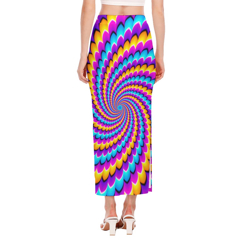 Spiral Colors Moving Optical Illusion Side Slit Maxi Skirt