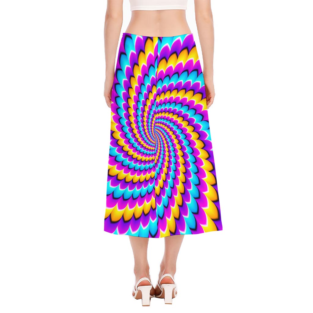 Spiral Colors Moving Optical Illusion Side Slit Midi Skirt