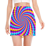 Spiral Colors Moving Optical Illusion Side Slit Mini Skirt