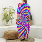 Spiral Colors Moving Optical Illusion Silk V-Neck Kaftan Dress