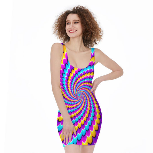 Spiral Colors Moving Optical Illusion Sleeveless Bodycon Dress