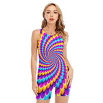 Spiral Colors Moving Optical Illusion Sleeveless One Piece Swimsuit