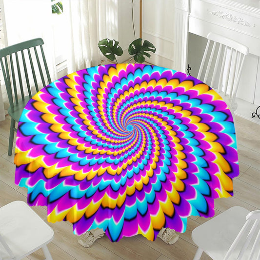 Spiral Colors Moving Optical Illusion Waterproof Round Tablecloth