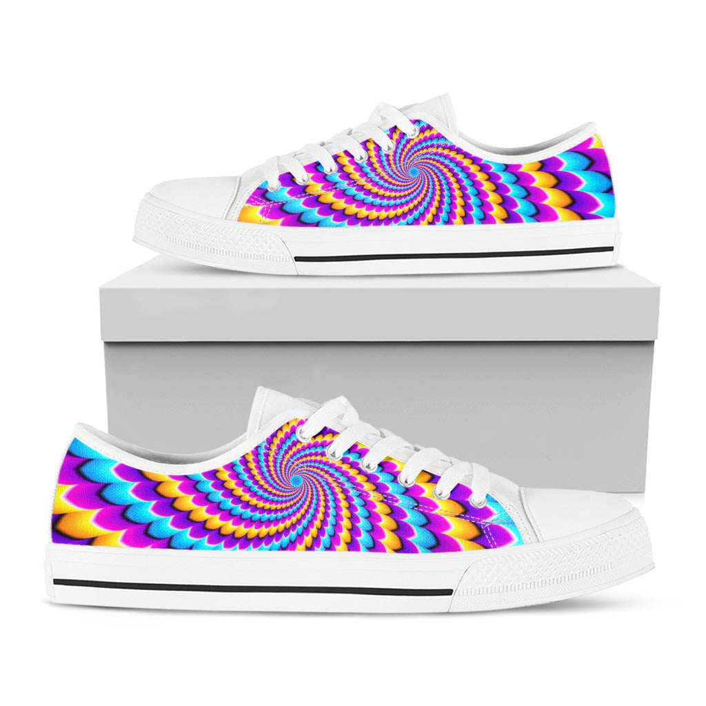 Spiral Colors Moving Optical Illusion White Low Top Sneakers