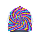 Spiral Colors Moving Optical Illusion White Mesh Trucker Cap