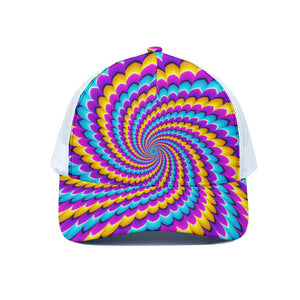 Spiral Colors Moving Optical Illusion White Mesh Trucker Cap