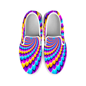 Spiral Colors Moving Optical Illusion White Slip On Sneakers