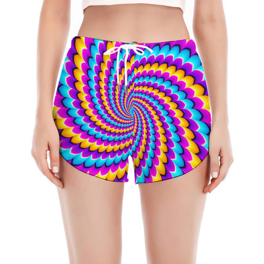 Spiral Colors Moving Optical Illusion Women's Split Running Shorts