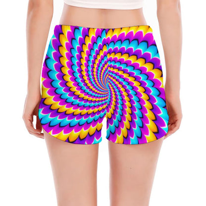 Spiral Colors Moving Optical Illusion Women's Split Running Shorts