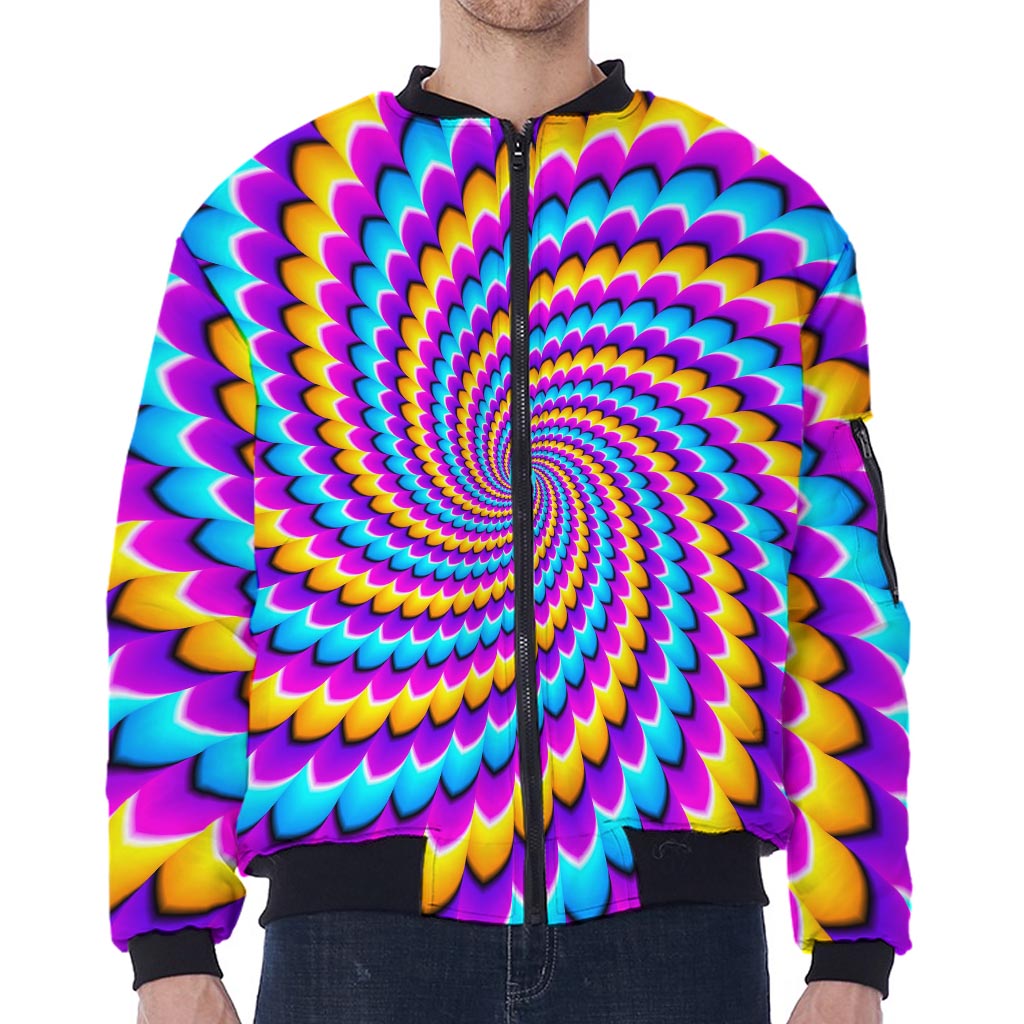 Spiral Colors Moving Optical Illusion Zip Sleeve Bomber Jacket