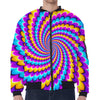 Spiral Colors Moving Optical Illusion Zip Sleeve Bomber Jacket