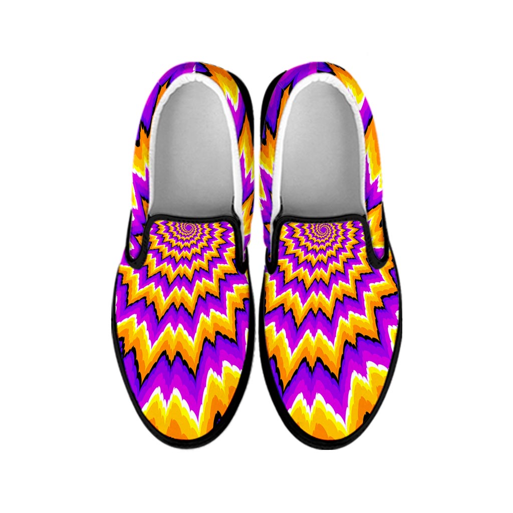 Spiral Expansion Moving Optical Illusion Black Slip On Sneakers