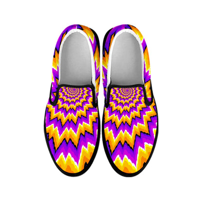 Spiral Expansion Moving Optical Illusion Black Slip On Sneakers