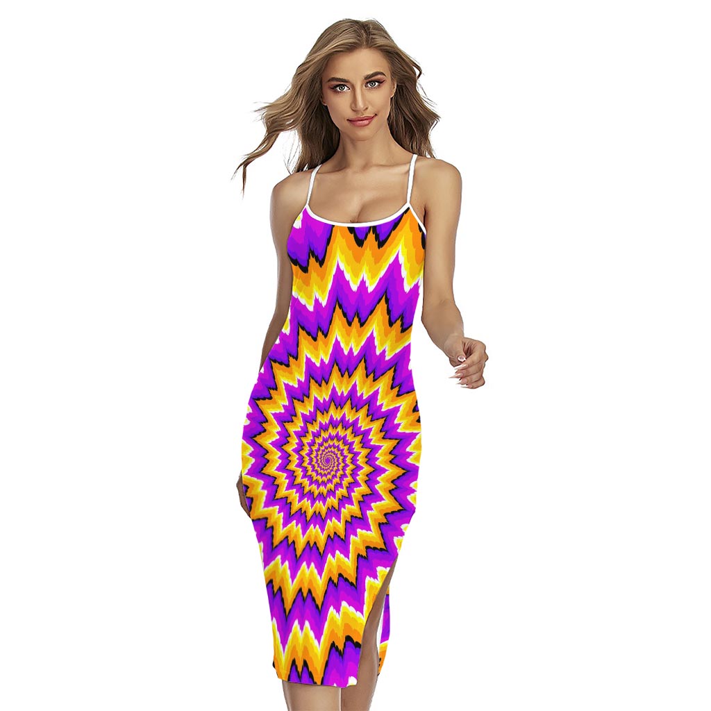 Spiral Expansion Moving Optical Illusion Cross Back Cami Dress
