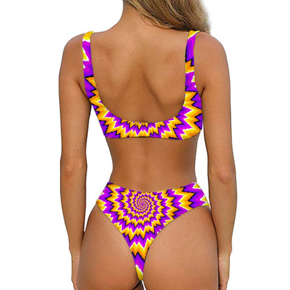 Spiral Expansion Moving Optical Illusion Front Bow Tie Bikini