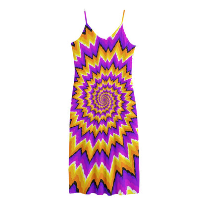 Spiral Expansion Moving Optical Illusion Jersey Midi Cami Dress