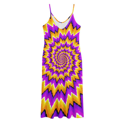 Spiral Expansion Moving Optical Illusion Jersey Midi Cami Dress