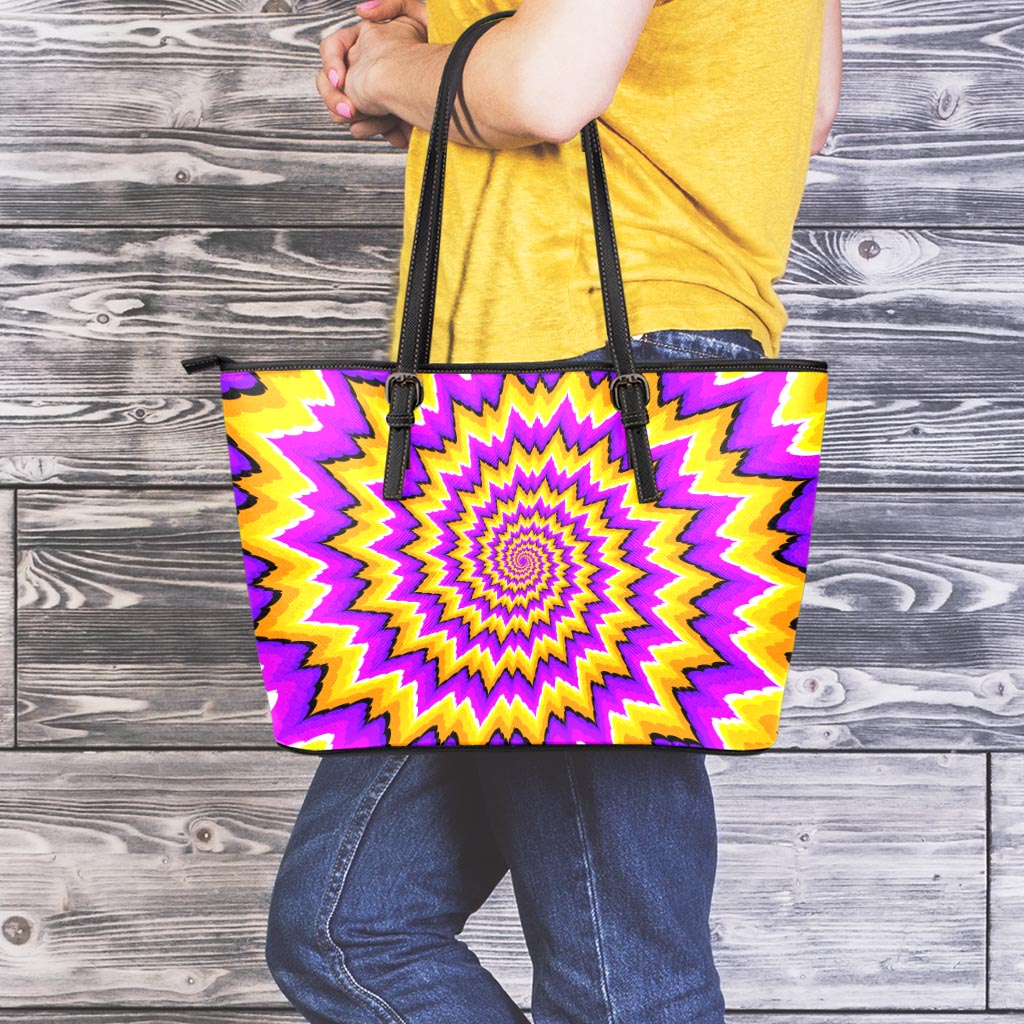 Spiral Expansion Moving Optical Illusion Leather Tote Bag