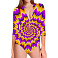 Spiral Expansion Moving Optical Illusion Long Sleeve Swimsuit
