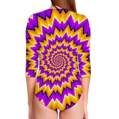Spiral Expansion Moving Optical Illusion Long Sleeve Swimsuit