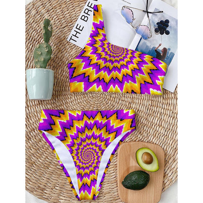 Spiral Expansion Moving Optical Illusion One Shoulder Bikini Top