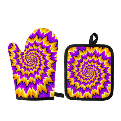 Spiral Expansion Moving Optical Illusion Oven Mitt And Pot Holder Set