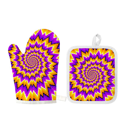 Spiral Expansion Moving Optical Illusion Oven Mitt And Pot Holder Set
