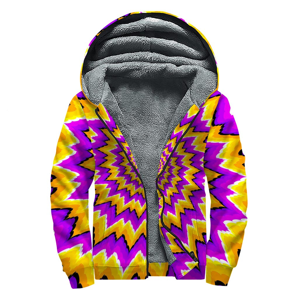 Spiral Expansion Moving Optical Illusion Sherpa Lined Zip Up Hoodie