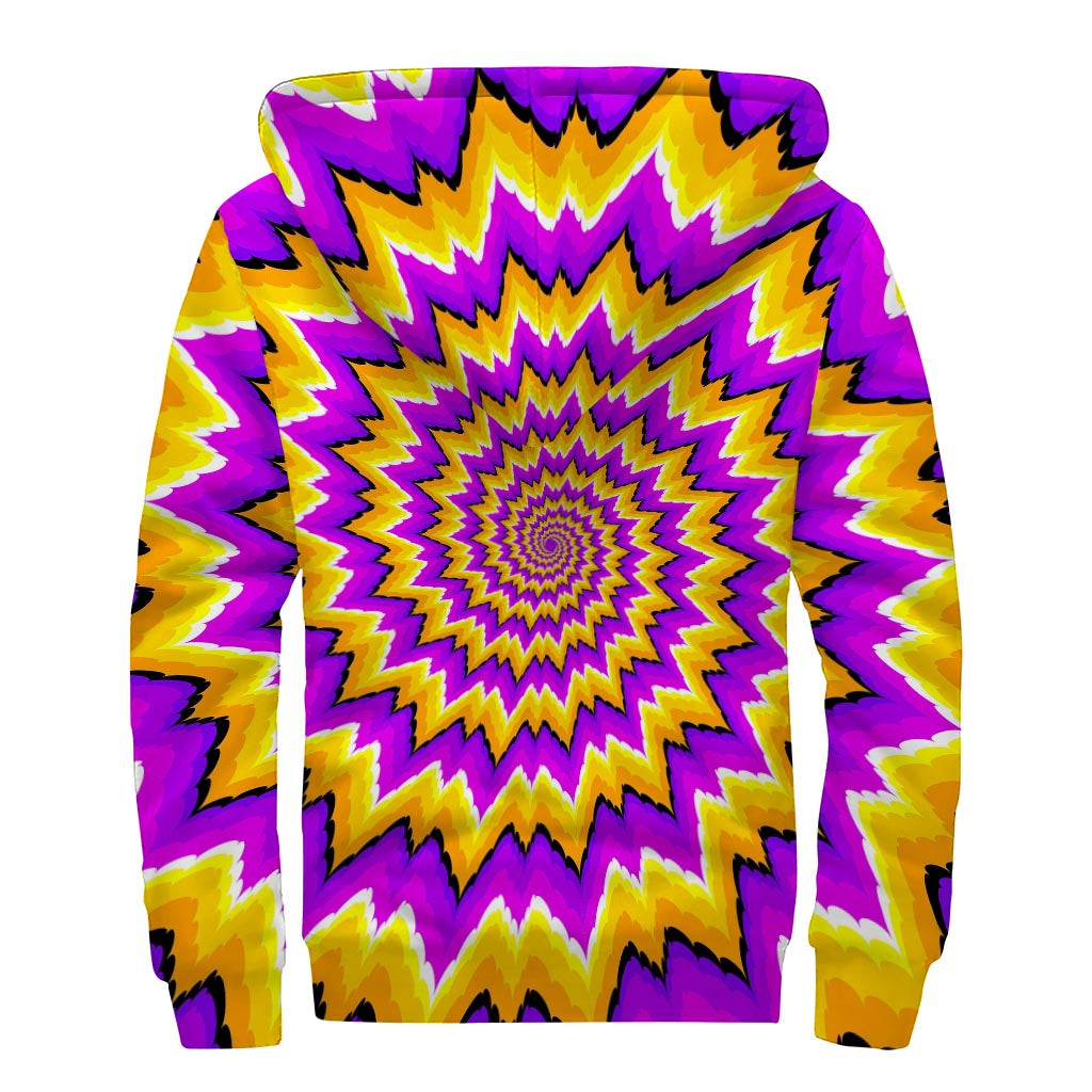 Spiral Expansion Moving Optical Illusion Sherpa Lined Zip Up Hoodie