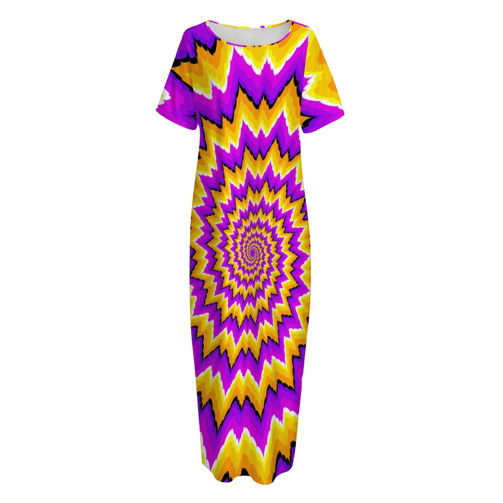 Spiral Expansion Moving Optical Illusion Short Sleeve Long Nightdress
