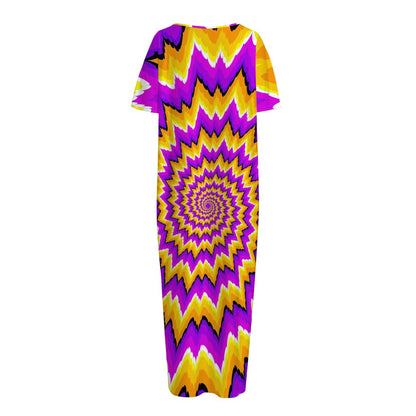 Spiral Expansion Moving Optical Illusion Short Sleeve Long Nightdress