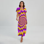 Spiral Expansion Moving Optical Illusion Short Sleeve Maxi Dress