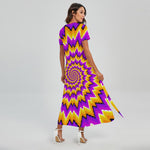 Spiral Expansion Moving Optical Illusion Short Sleeve Maxi Dress