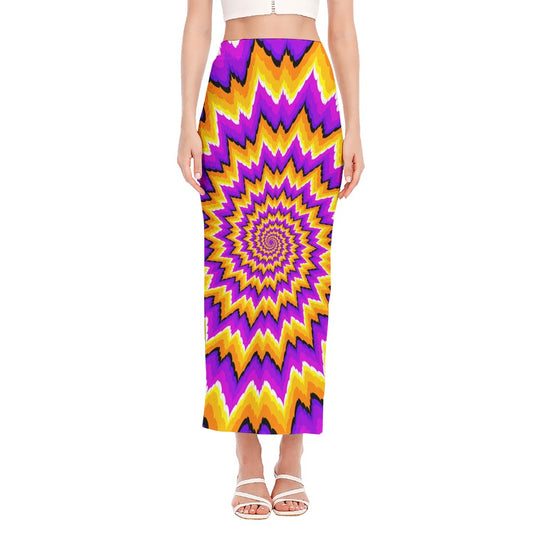 Spiral Expansion Moving Optical Illusion Side Slit Maxi Skirt