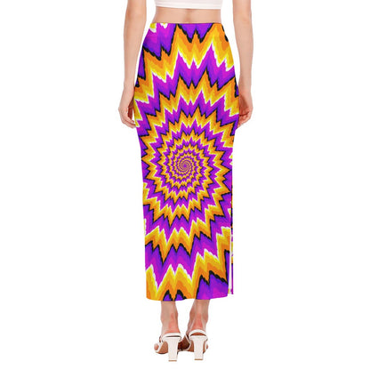 Spiral Expansion Moving Optical Illusion Side Slit Maxi Skirt