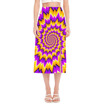 Spiral Expansion Moving Optical Illusion Side Slit Midi Skirt