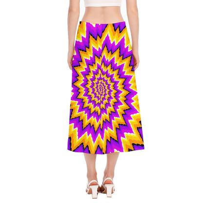 Spiral Expansion Moving Optical Illusion Side Slit Midi Skirt